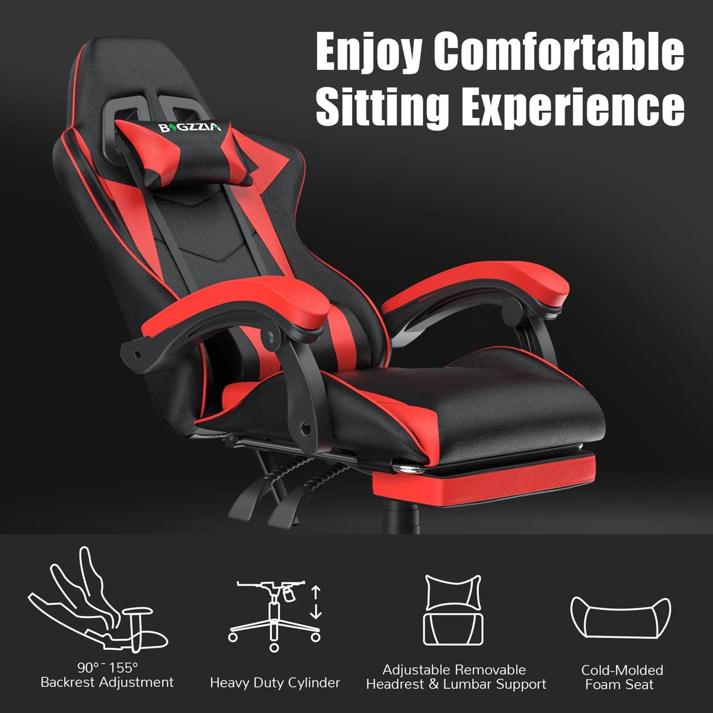 Gaming Chair with Footrest Gamer Chairs Ergonomic with Lumbar Cushion